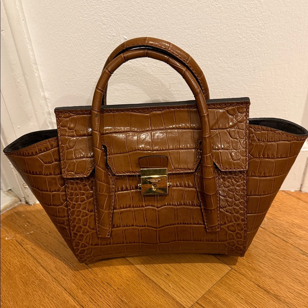 Michael Kors Collection Brown Crocodile-Embossed Satchel
